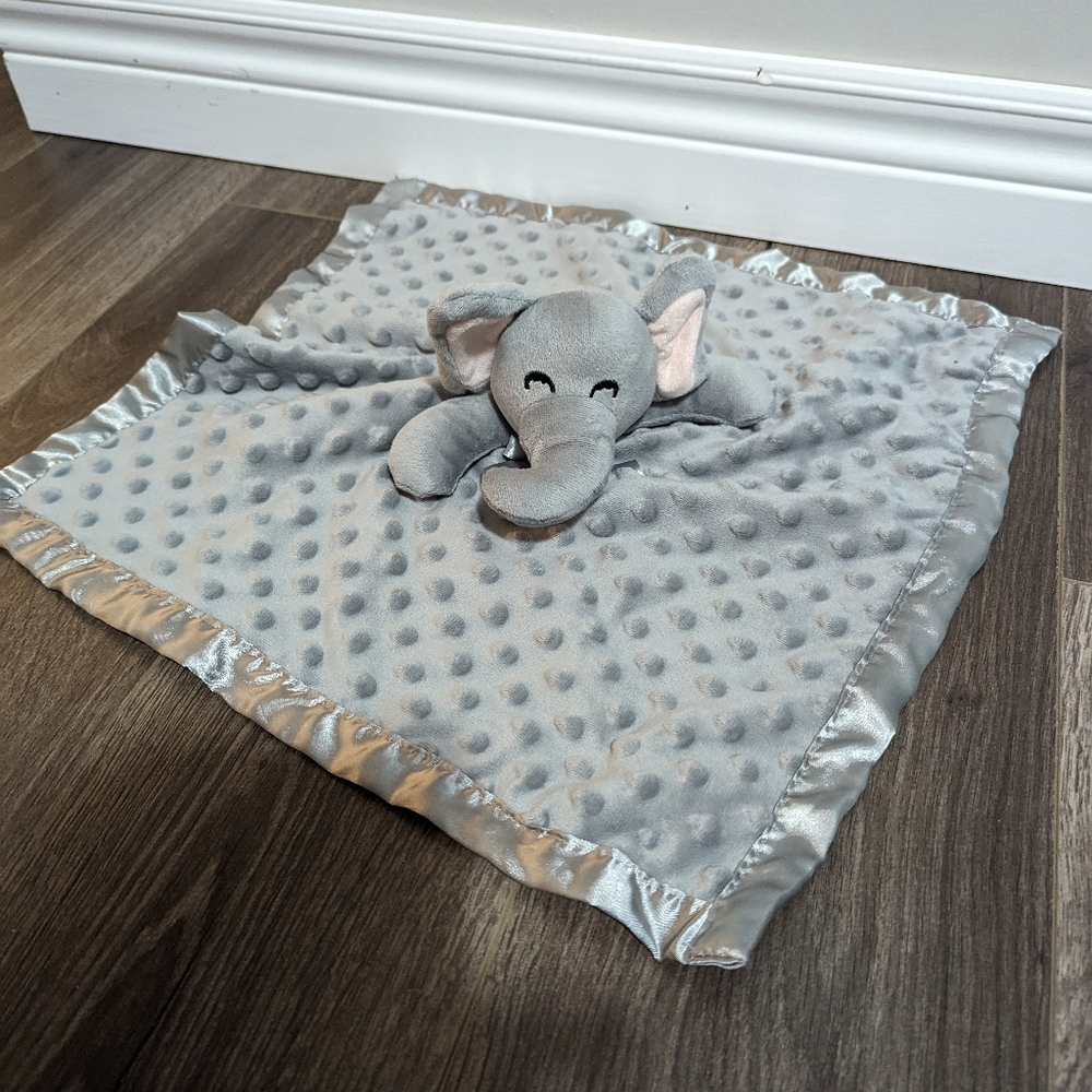 Pro Goleem grey Elephant Lovey Security blanket with satin back.